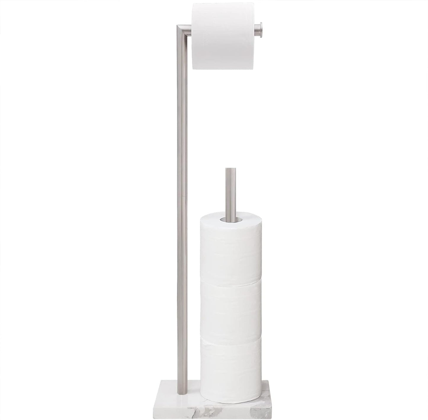 Free Standing Toilet Paper Holder Stand with Reserve, Heavy Weighted Marble Base Design, Bathroom Stands Tissue Rolls Holder, 304 Stainless Steel Brushed Nickel