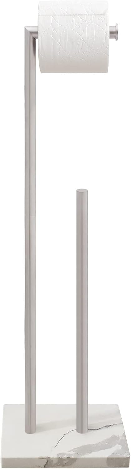 Free Standing Toilet Paper Holder Stand with Reserve, Heavy Weighted Marble Base Design, Bathroom Stands Tissue Rolls Holder, 304 Stainless Steel Brushed Nickel