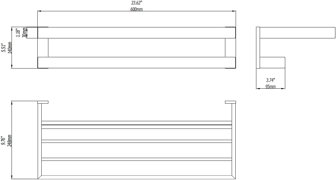 Towel Racks for Bathroom, Square Modern Hotel Style Towel Shelf with Towel Bar, Bath Towel Holder Wall Mounted, 24Inch, Matte Black, No Assembly, 073100-MB Ler Series