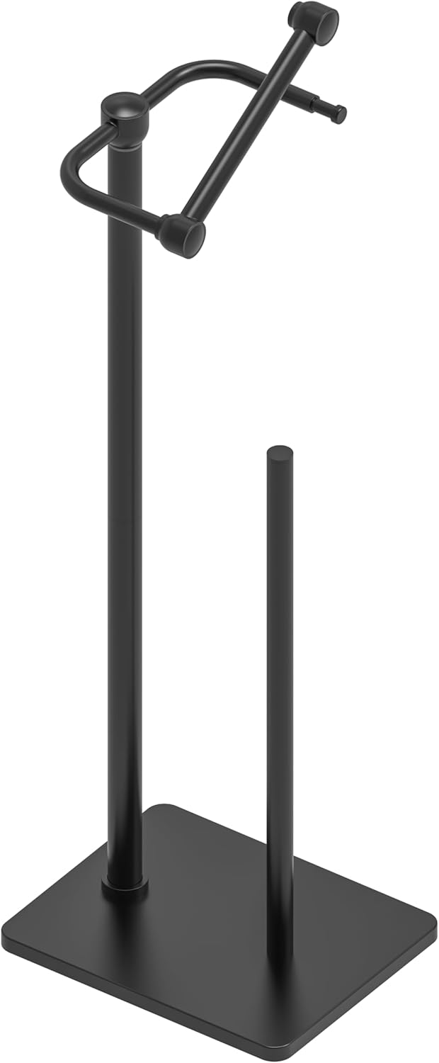 RUACQ Toilet Paper Holder Stand, Bathroom Toilet Paper Roll Holder Free Standing, Toilet Tissue Holder Stand with Post Pivoting Design, Stable Weighted Base, SUS304 Stainless Steel (Brushed Nickel)