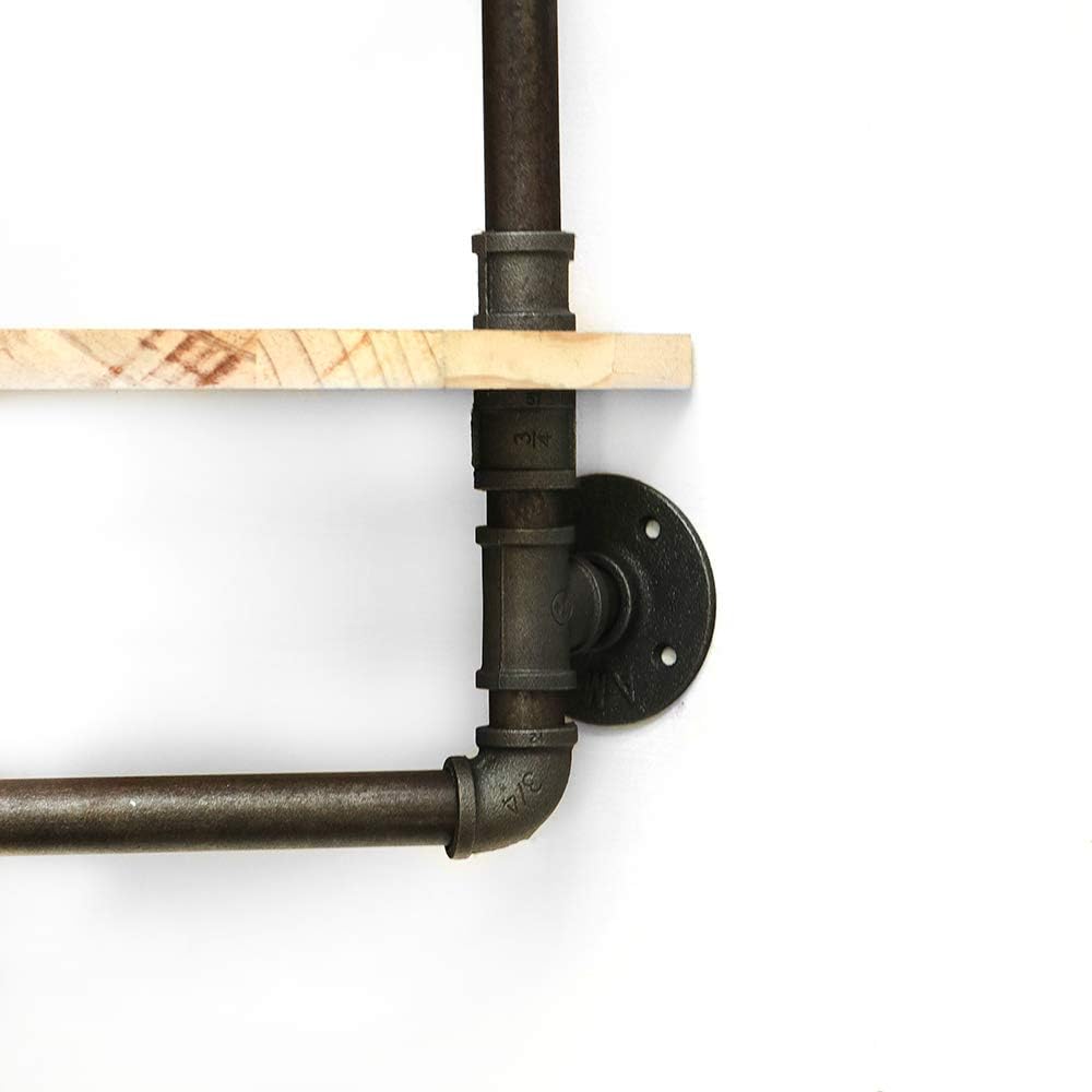 Industrial Pipe Shelf, Rustic Corner Shelves with Towel Bar,Bathroom Shelves Wall Mounted,3 Tiered Metal&Real Wood Home Decor Floating Shelves