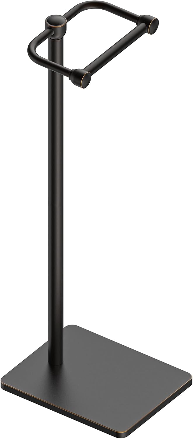 RUACQ Toilet Paper Holder Stand, Bathroom Toilet Paper Roll Holder Free Standing, Toilet Tissue Holder Stand with Post Pivoting Design, Stable Weighted Base, SUS304 Stainless Steel (Brushed Nickel)