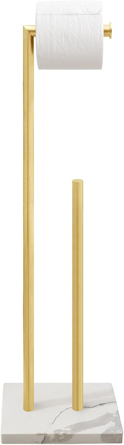 Free Standing Toilet Paper Holder Stand with Reserve, Heavy Weighted Marble Base Design, Bathroom Stands Tissue Rolls Holder, 304 Stainless Steel Brushed Nickel