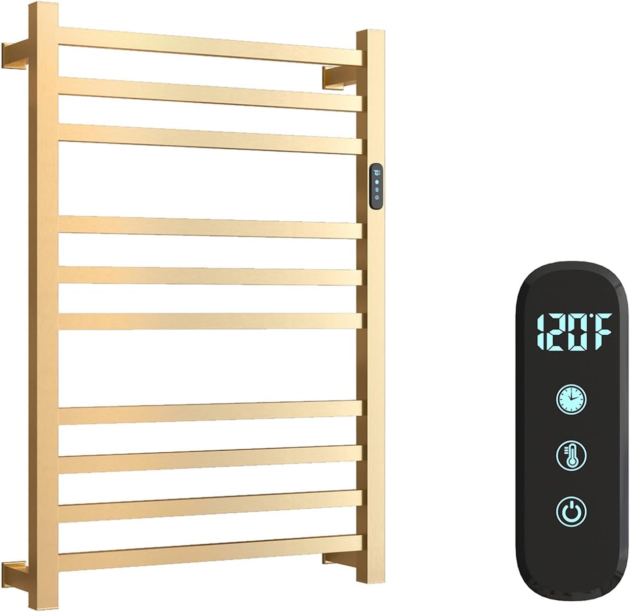 5 Bars Luxury Towel Warmers Wall Mounted Heated Towel Rack, Towel Warmer for Bathroom with Timer & Temperature Multi-Level Adjustable, Hardwired and Plug-in Compatible (Brushed Gold)