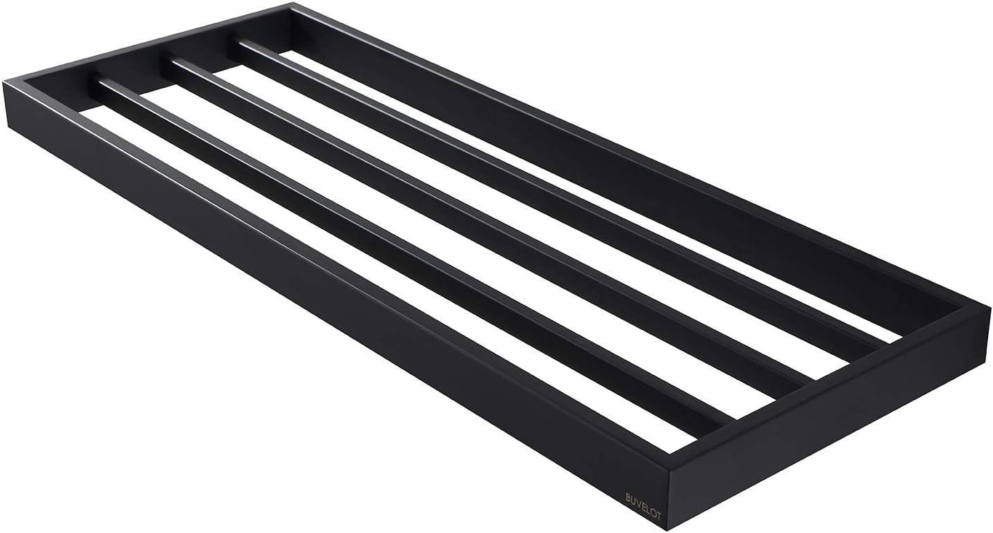 Towel Racks for Bathroom, Square Modern Hotel Style Towel Shelf with Towel Bar, Bath Towel Holder Wall Mounted, 24Inch, Matte Black, No Assembly, 073100-MB Ler Series