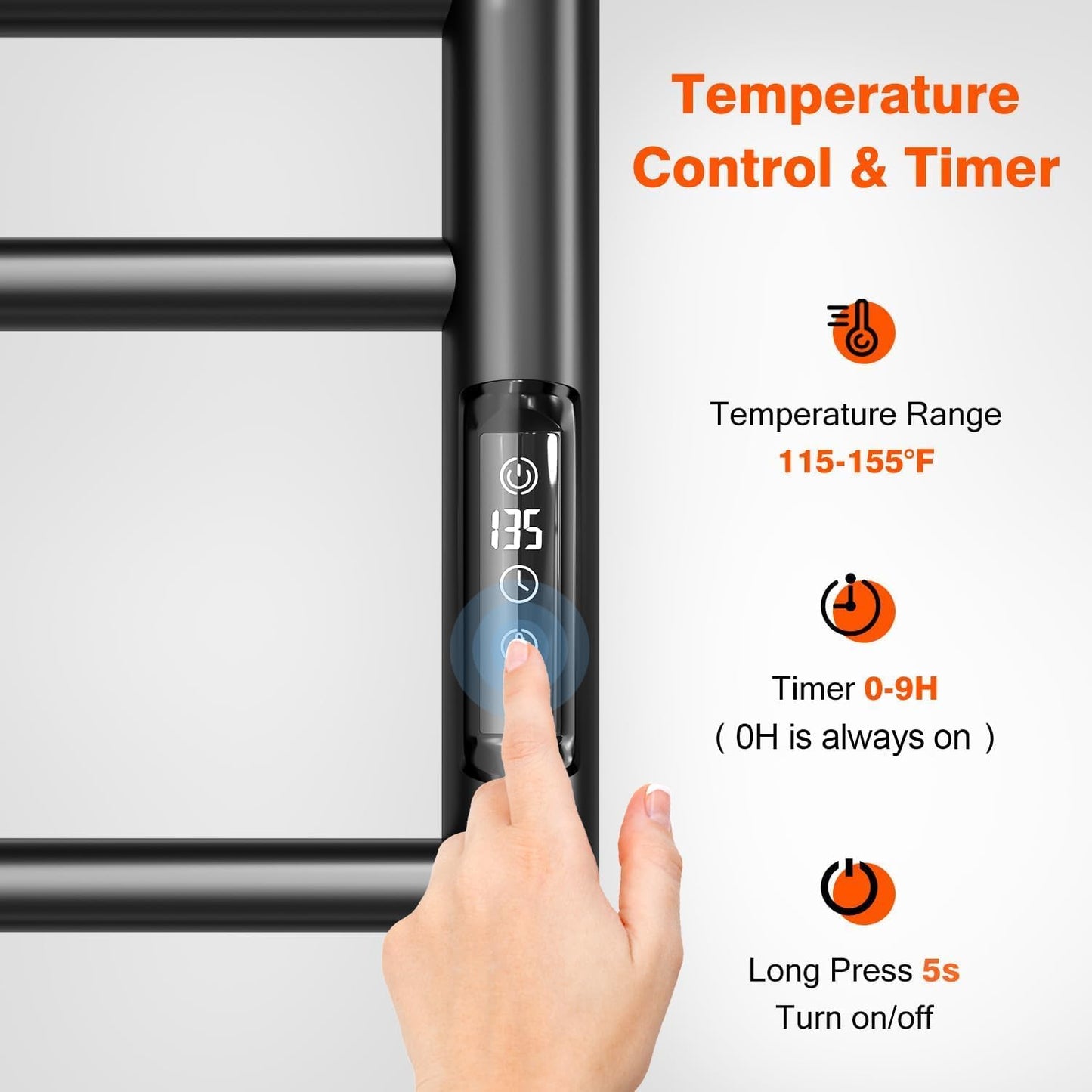 Towel Warmer, Towel Heater Rack for Bathroom,16 Bars Electric Towel Dryer Wall-Mounted Plug-in Bath Heater, Stainless Steel Hot Towel Rack with Timer and Smart Temperature Control- Black