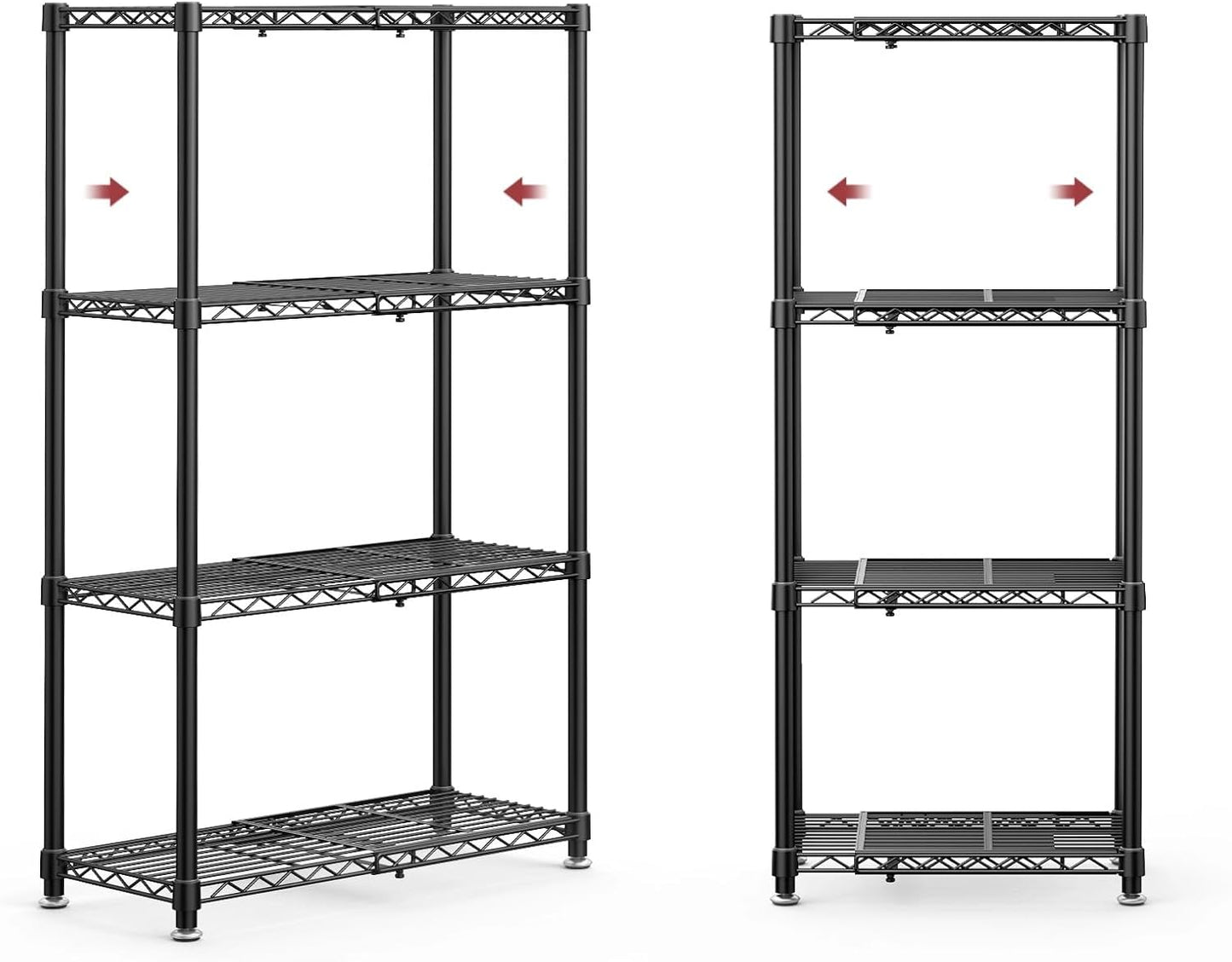 Storage Shelves - 5-Tier Width Expandable Shelf Organizer with Leveling Feet, Rust-Proof & Waterproof Wire Shelving Unit for Bedroom, Bathroom, Garage, 16.4"-27"×11.8"×60", Black