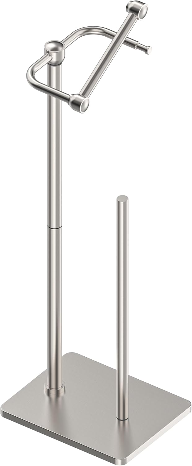 RUACQ Toilet Paper Holder Stand, Bathroom Toilet Paper Roll Holder Free Standing, Toilet Tissue Holder Stand with Post Pivoting Design, Stable Weighted Base, SUS304 Stainless Steel (Brushed Nickel)