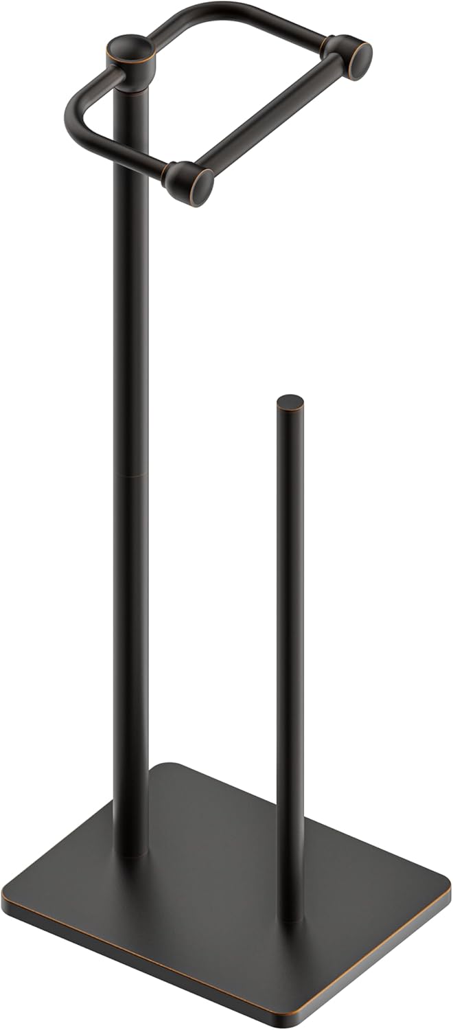 RUACQ Toilet Paper Holder Stand, Bathroom Toilet Paper Roll Holder Free Standing, Toilet Tissue Holder Stand with Post Pivoting Design, Stable Weighted Base, SUS304 Stainless Steel (Brushed Nickel)