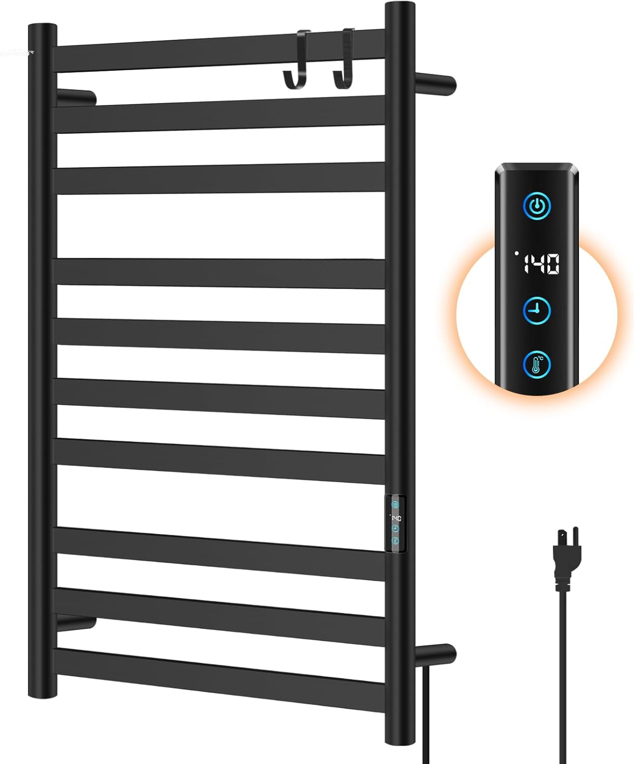 Heated Towel Rack for Bathroom, Towel Warmer with 10 Bar Flat Rack Large, Electric Hot Towel Rack Wall Mounted, LED Buit-in Timer, Plug-in, Stainless Steel, Fast Heating, Nickel