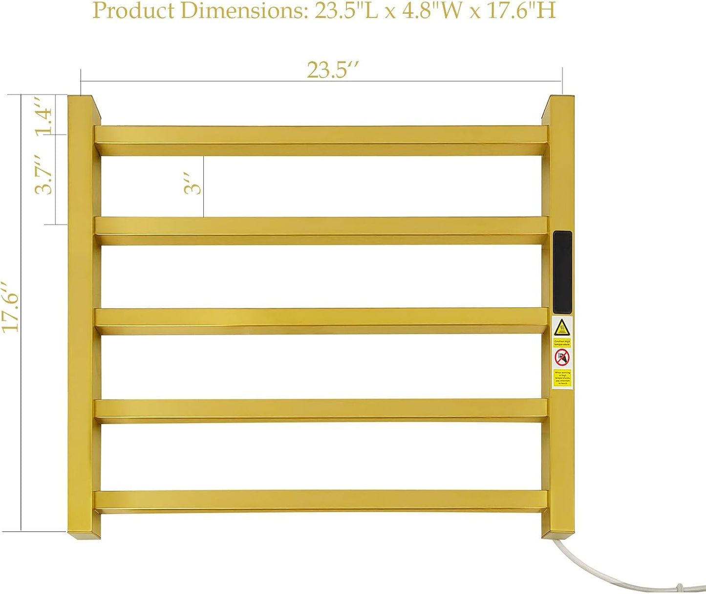 5 Bars Luxury Towel Warmers Wall Mounted Heated Towel Rack, Towel Warmer for Bathroom with Timer & Temperature Multi-Level Adjustable, Hardwired and Plug-in Compatible (Brushed Gold)