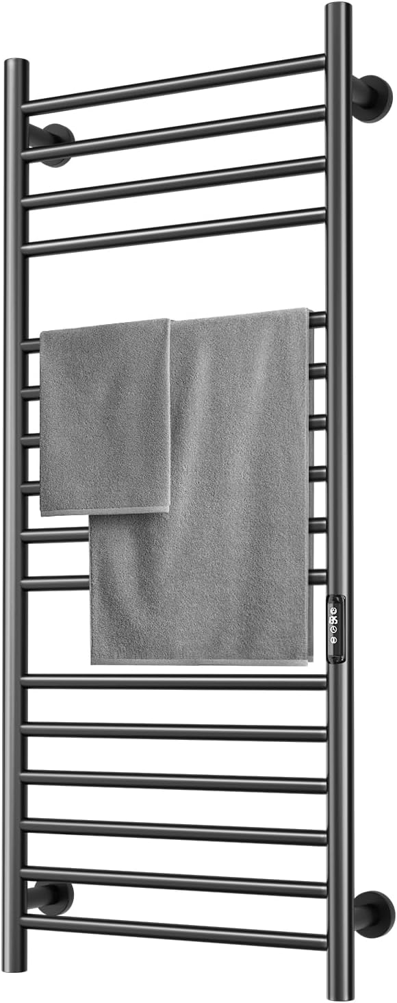 Towel Warmer, Towel Heater Rack for Bathroom,16 Bars Electric Towel Dryer Wall-Mounted Plug-in Bath Heater, Stainless Steel Hot Towel Rack with Timer and Smart Temperature Control- Black