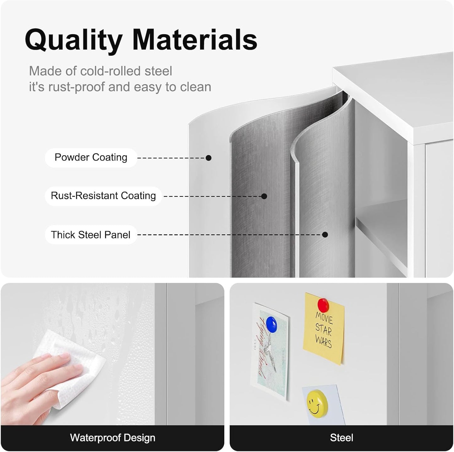 Metal Bathroom Floor Storage Cabinet,Small Storage Sideboard with 2 Doors and 2 Adjustable Shelves,Modern Storage Freestanding Organizer Rust-Proof Locker,Living Room,Hallway,White