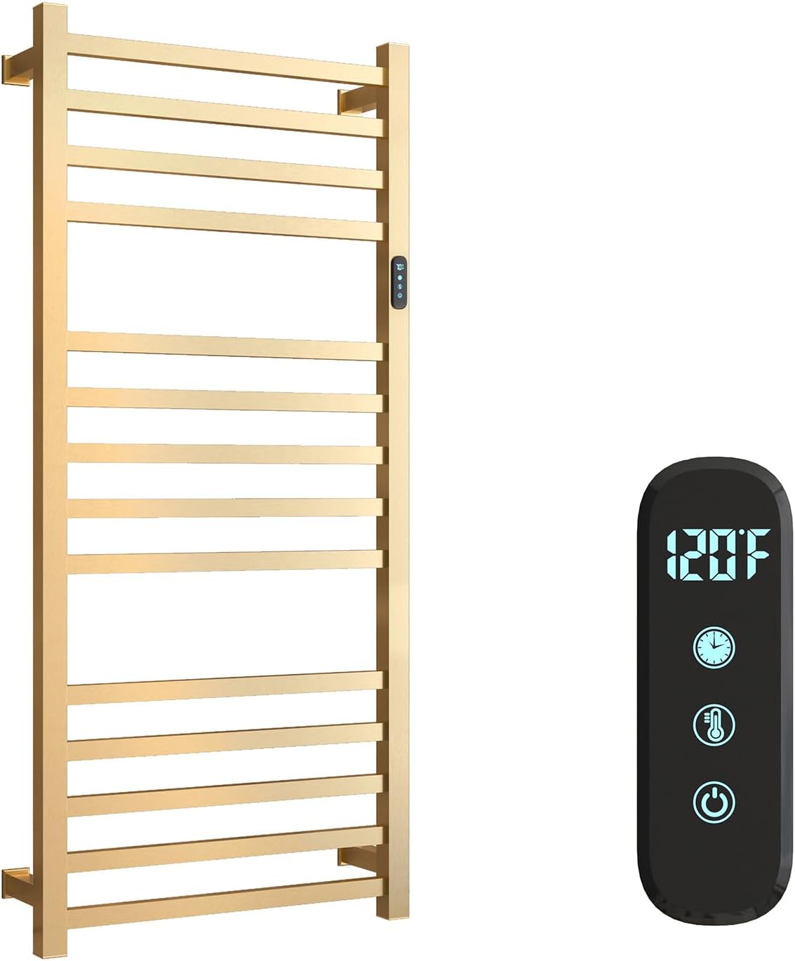 5 Bars Luxury Towel Warmers Wall Mounted Heated Towel Rack, Towel Warmer for Bathroom with Timer & Temperature Multi-Level Adjustable, Hardwired and Plug-in Compatible (Brushed Gold)