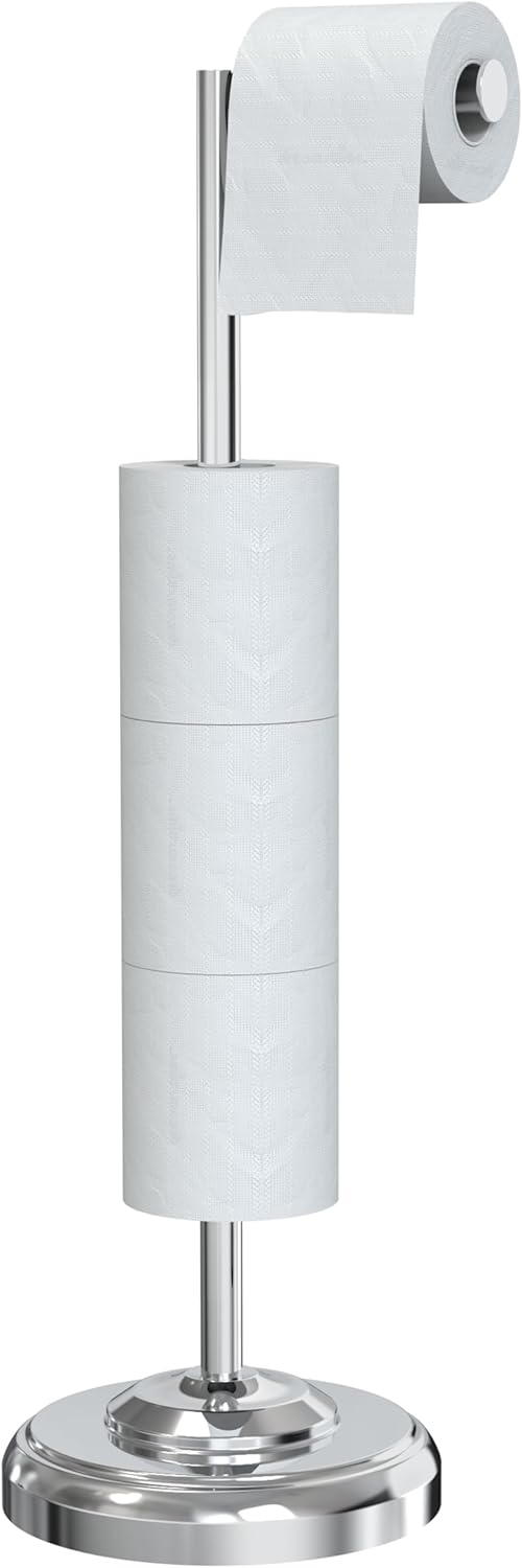 Toilet Paper Holder Stand, Brushed Nickel Toilet Paper Holder Free Standing, Post Pivoting Design & Stable Weighted Base SUS304 Stainless Steel for Bathroom(Mega Roll)