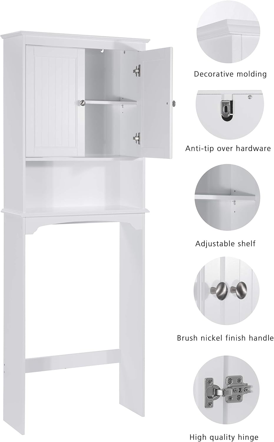 Spirich Over The Toilet Storage Cabinet, Bathroom Shelf Over Toilet, Bathroom Storage Cabinet Organizer, White