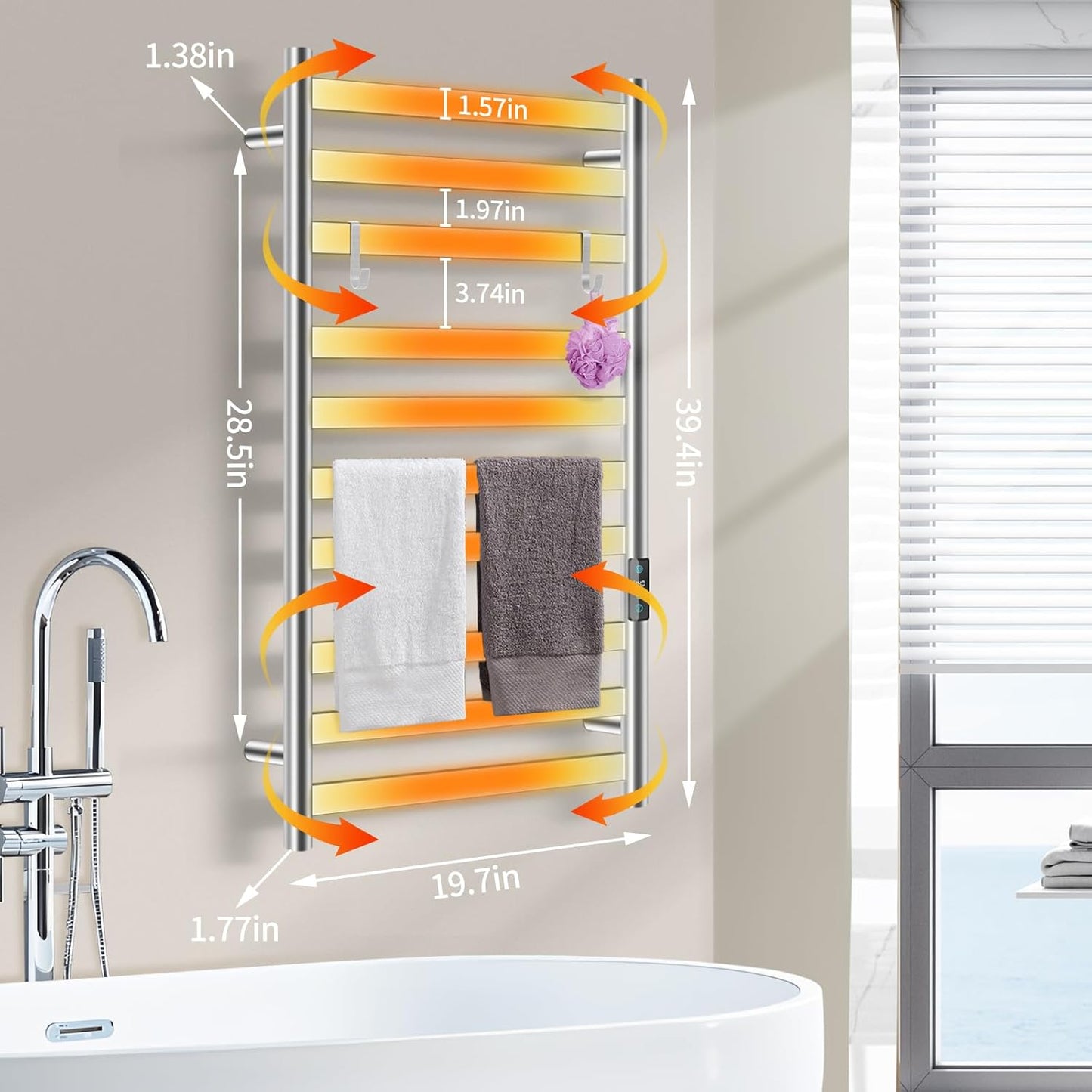 Heated Towel Rack for Bathroom, Towel Warmer with 10 Bar Flat Rack Large, Electric Hot Towel Rack Wall Mounted, LED Buit-in Timer, Plug-in, Stainless Steel, Fast Heating, Nickel