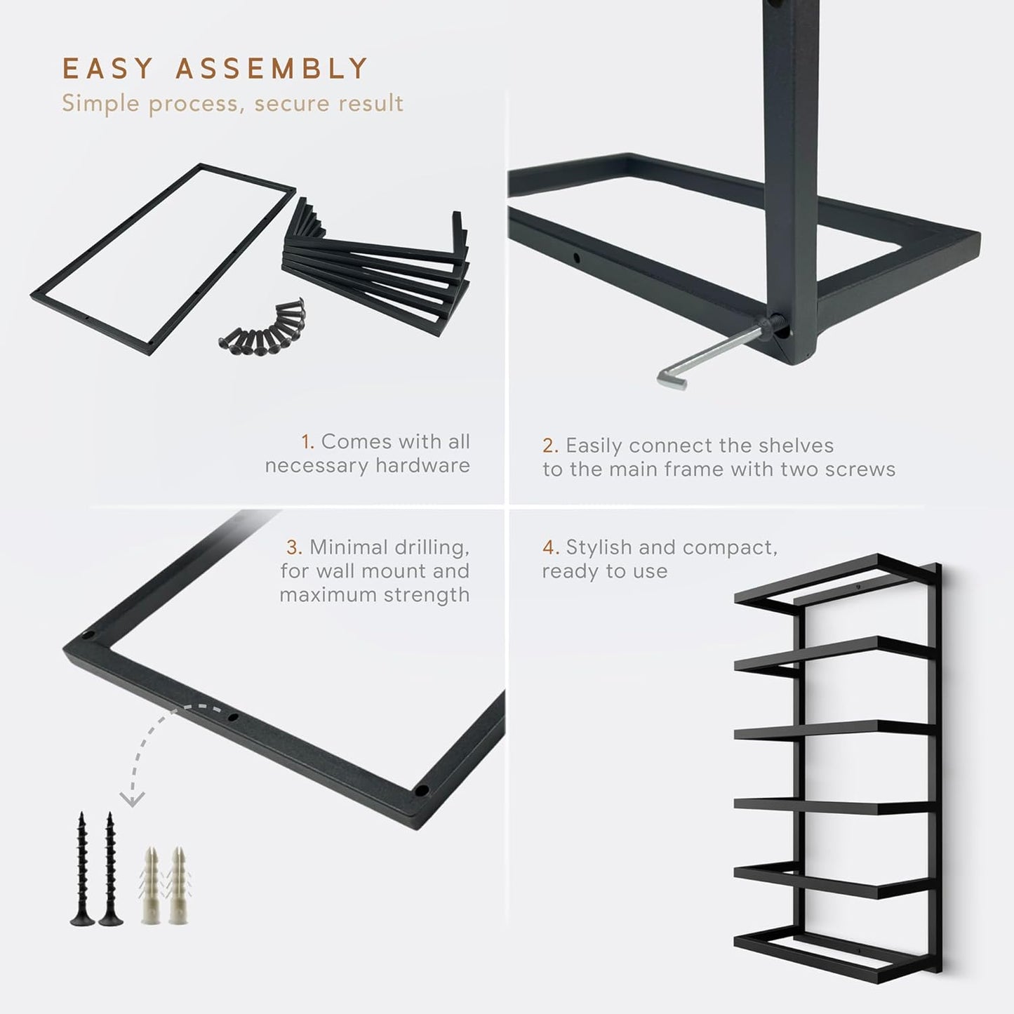 Modern 5-Tier/6-Tier Towel Rack - Wall-Mounted Black Metal Towel Shelf for Bathroom, Space-Saving Storage for Towels, Organizers, and Home Decor (6-Tier)