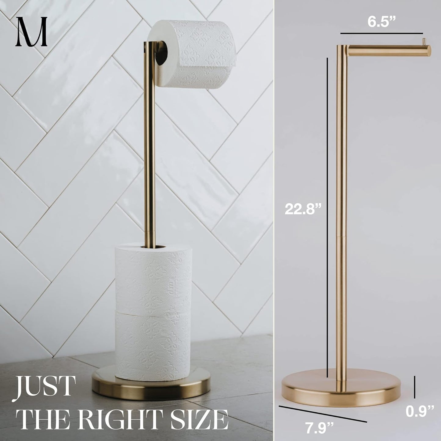 MARMOLUX ACC Free Standing Toilet Paper Holder Stand with Storage for 4 Rolls of Toilet Tissue for Bathroom, Stainless Steel Luxury Brushed Gold, 1pc - Bathroom Sets - Toilet Paper Storage