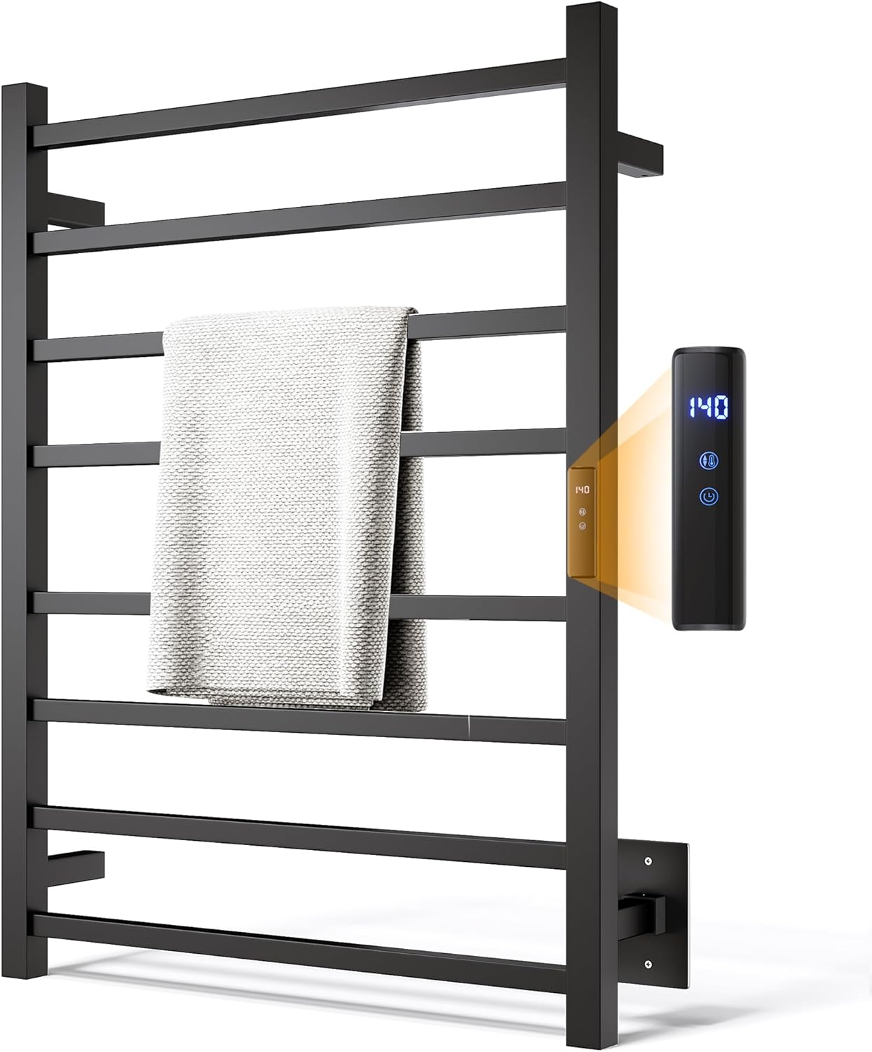 Towel Warmer Rack, Heated Towel Racks for Bathroom, Wall Mounted Towel Warmer, Stainless Steel 8-Bars Drying Rack with Intelligent Touch Screen Timer, Brushed Nickel
