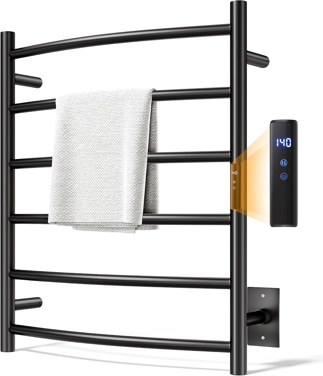 Towel Warmer Rack, Heated Towel Racks for Bathroom, Wall Mounted Towel Warmer, Stainless Steel 8-Bars Drying Rack with Intelligent Touch Screen Timer, Brushed Nickel