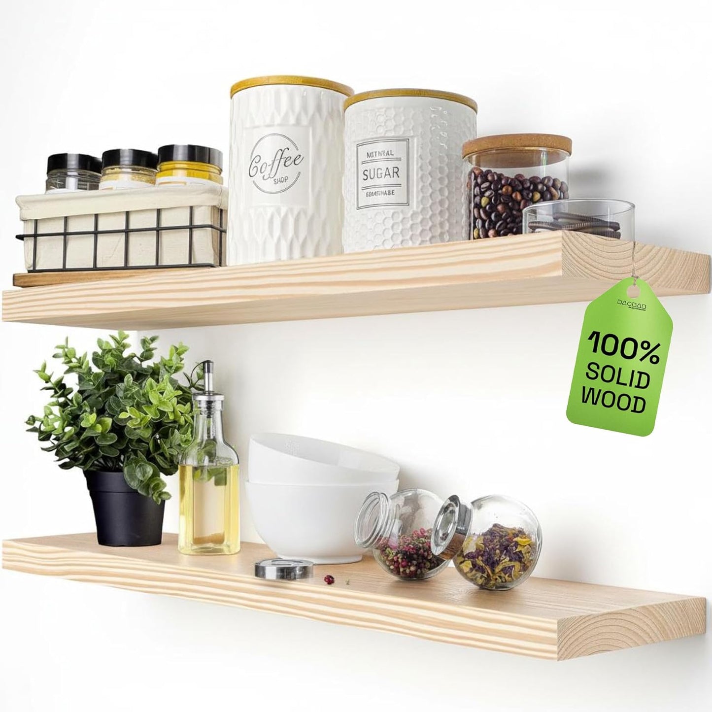 BAOBAB WORKSHOP Wood Floating Shelves Set of 2 - Rustic Shelf 24 inch - Floating Shelf for Wall Mounted - Wide Wooden Wall Shelves for Living Room Bedroom Kitchen Bathroom - Dark Walnut - 24W x 6.7D