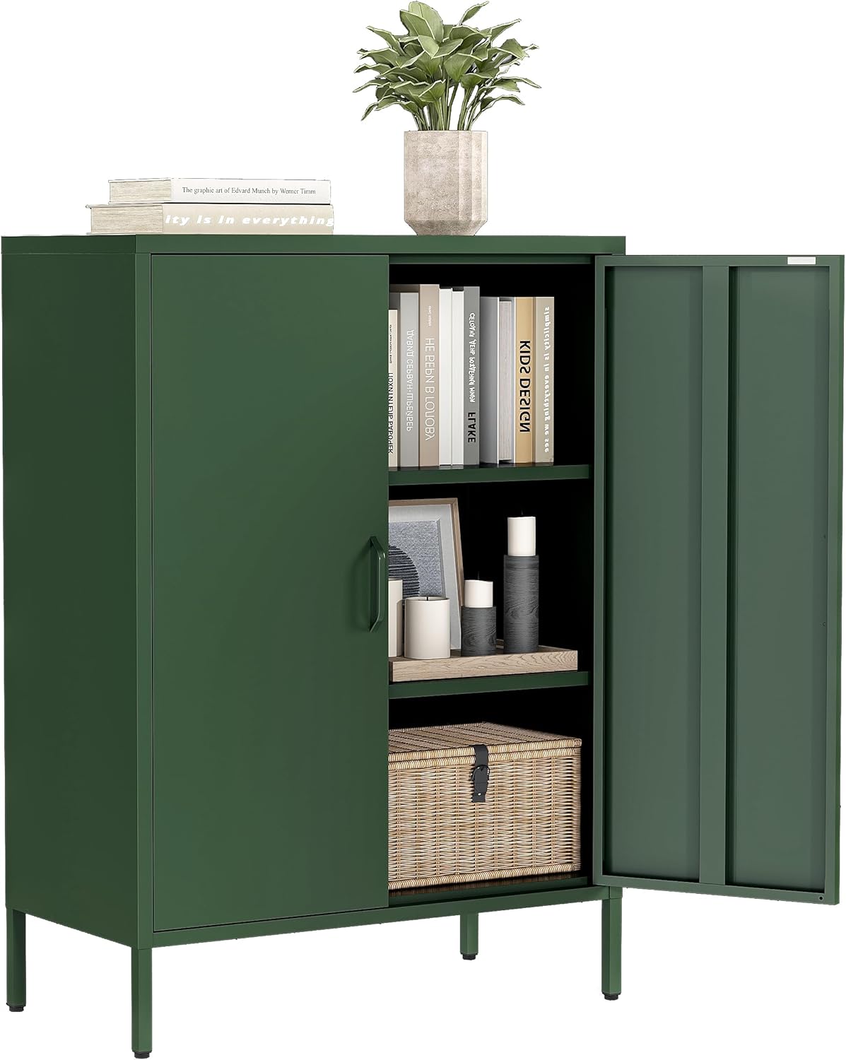 Metal Bathroom Floor Storage Cabinet,Small Storage Sideboard with 2 Doors and 2 Adjustable Shelves,Modern Storage Freestanding Organizer Rust-Proof Locker,Living Room,Hallway,White