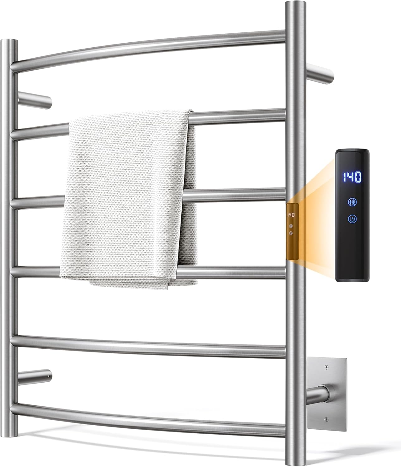 Towel Warmer Rack, Heated Towel Racks for Bathroom, Wall Mounted Towel Warmer, Stainless Steel 8-Bars Drying Rack with Intelligent Touch Screen Timer, Brushed Nickel