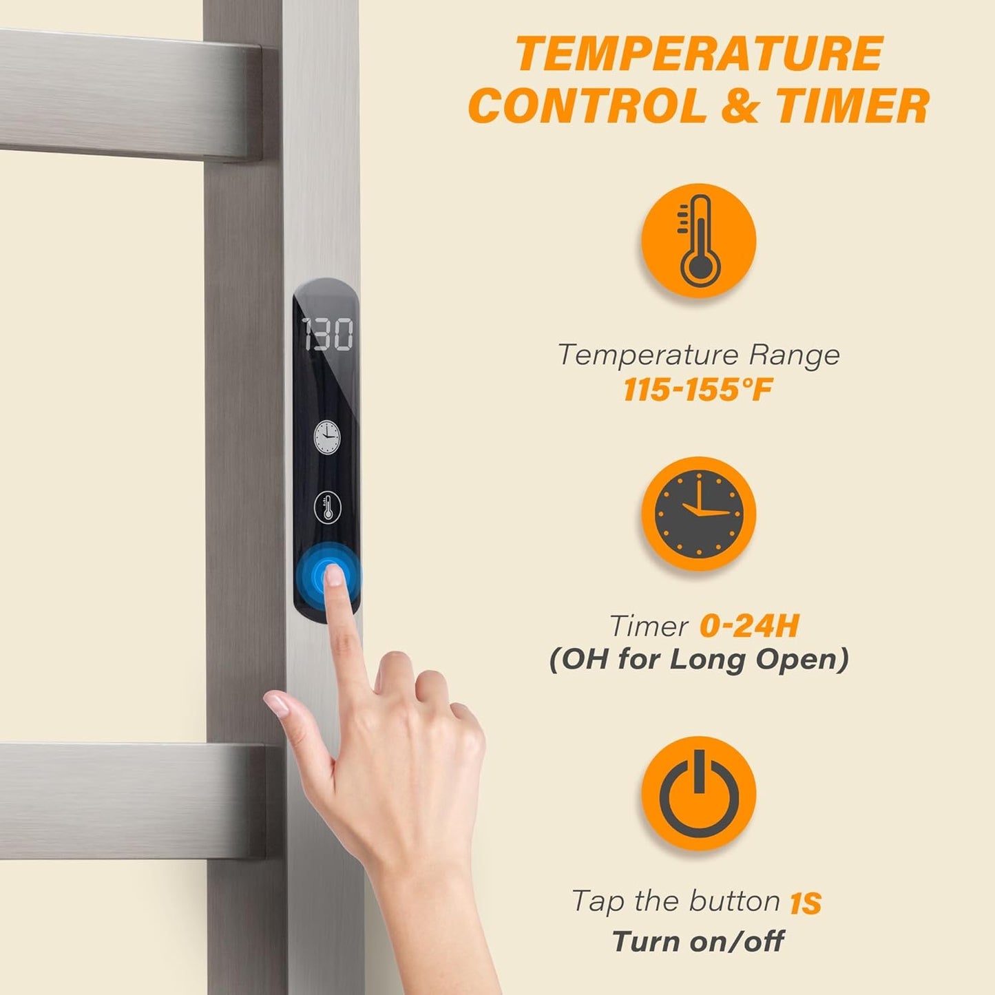 Towel Warmer Brushed Heated Towel Rack for Bathroom Wall Mounted Electric Towel Dryer Rack with Temperature Control and 24 Timer Plug-in/Hardwired