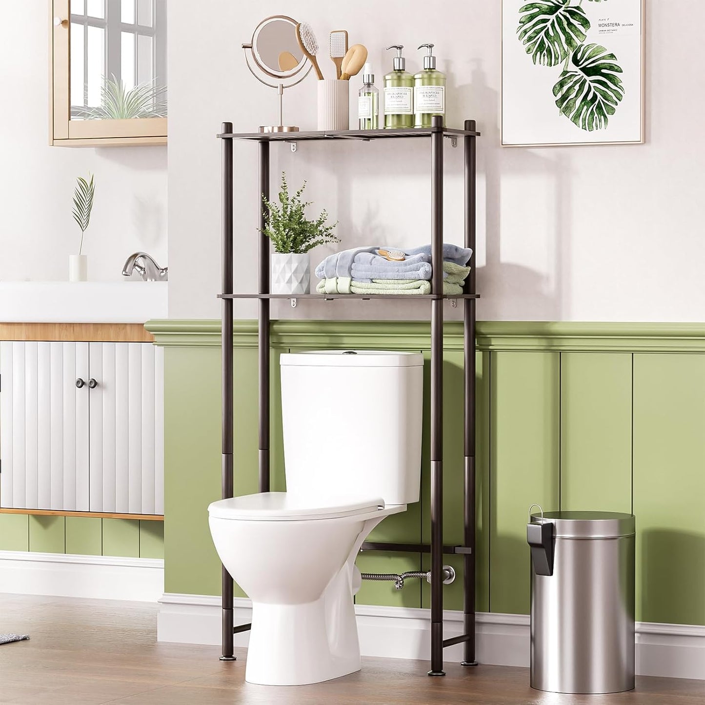 AmazerBath Over The Toilet Storage Shelf Bamboo, 3-Tier Over Toilet Organizer Rack, Freestanding Above Toilet Shelf for Bathroom, Laundry, Space Saver, Natural Color