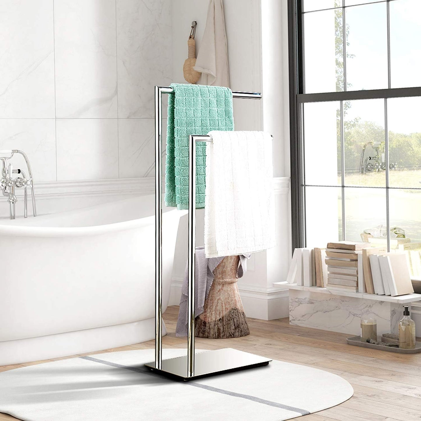 Freestanding Double Towel Racks Bathroom Accessories Towel Holder Stand on Floor Brass Chrome