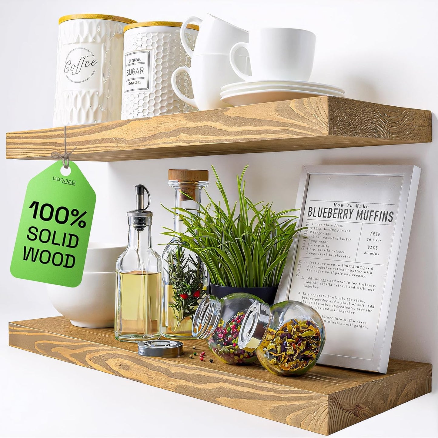 BAOBAB WORKSHOP Wood Floating Shelves Set of 2 - Rustic Shelf 24 inch - Floating Shelf for Wall Mounted - Wide Wooden Wall Shelves for Living Room Bedroom Kitchen Bathroom - Dark Walnut - 24W x 6.7D