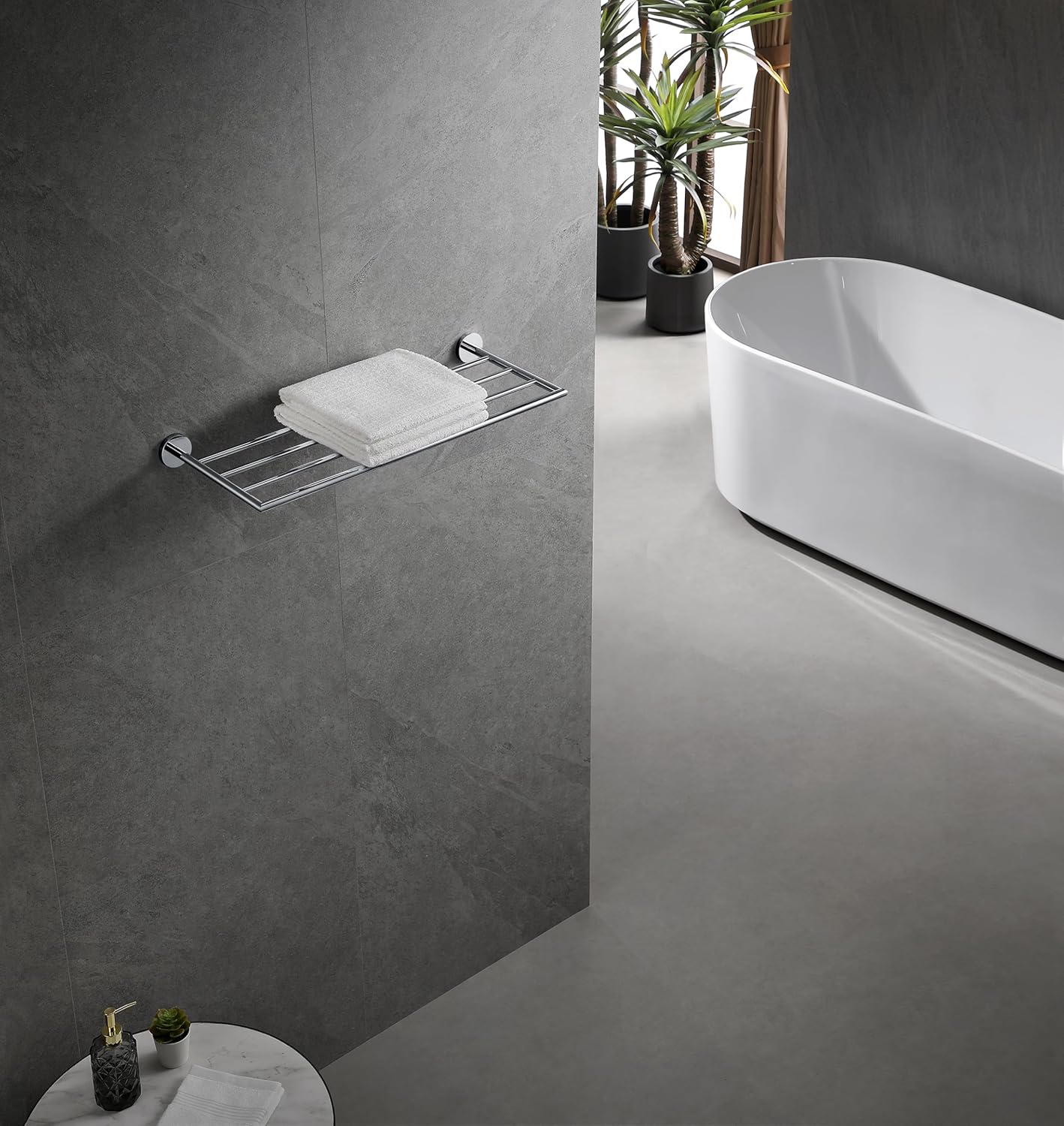 Towel Rack for Bathroom, Towel Shelf Wall Mounted, Modern Hotel Style with Towel Bar, Single Towel Rack, Chrome, 26Inch, 077090-CR Leo Series