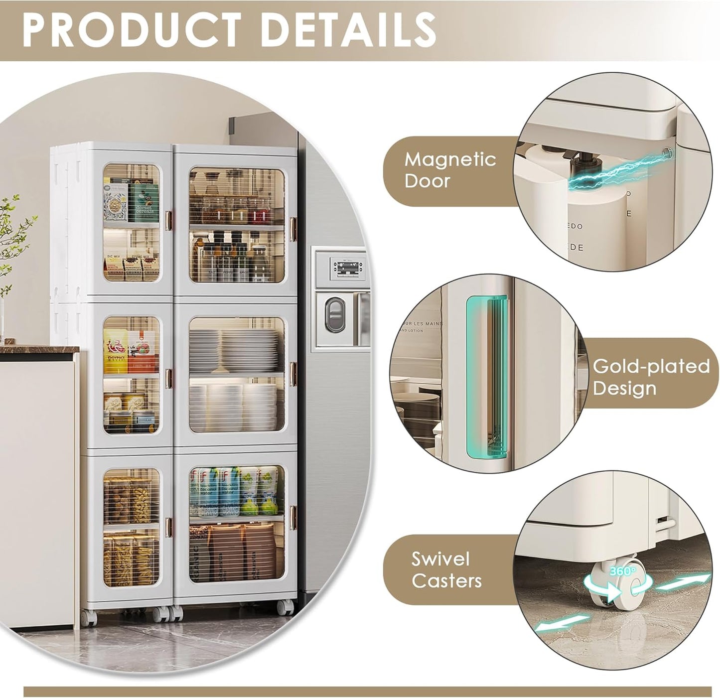 VECELO 4-Tier Tall Narrow Storage Cabinet with Movable Wheels, Adjustable Shelves, Anti-Tip, Slim, for Small Space, Bathroom, Kitchen, Laundry, White