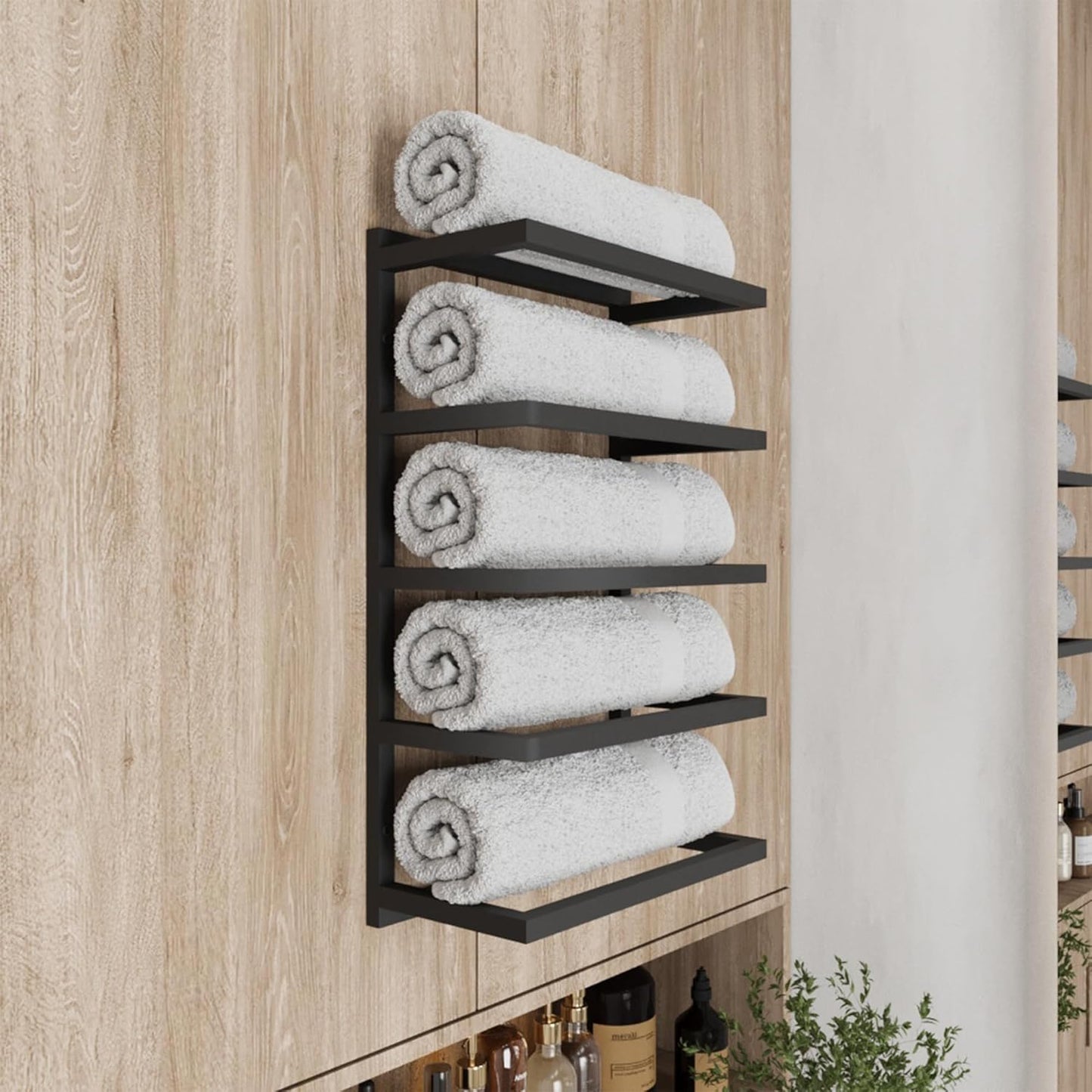 Modern 5-Tier/6-Tier Towel Rack - Wall-Mounted Black Metal Towel Shelf for Bathroom, Space-Saving Storage for Towels, Organizers, and Home Decor (6-Tier)