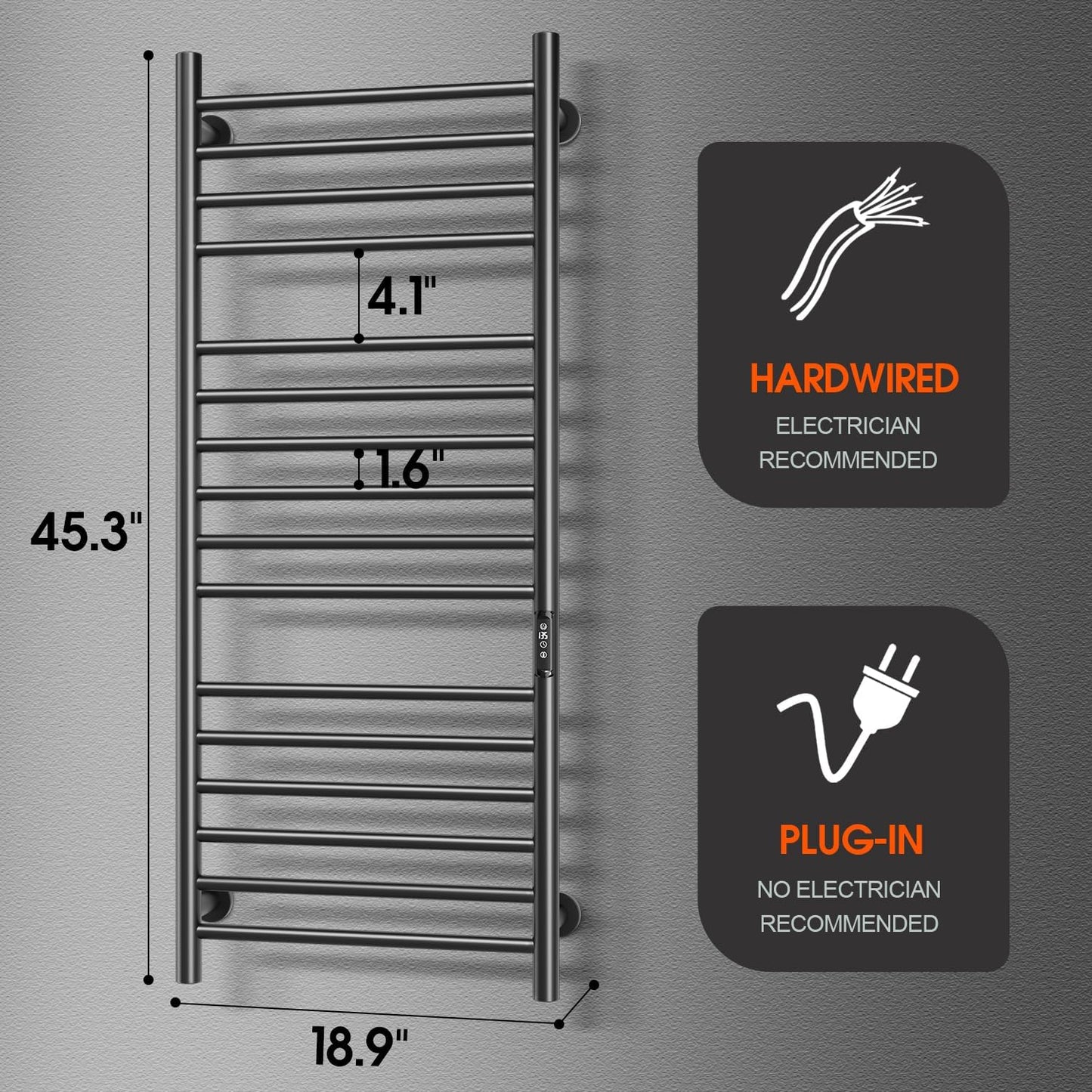 Towel Warmer, Towel Heater Rack for Bathroom,16 Bars Electric Towel Dryer Wall-Mounted Plug-in Bath Heater, Stainless Steel Hot Towel Rack with Timer and Smart Temperature Control- Black