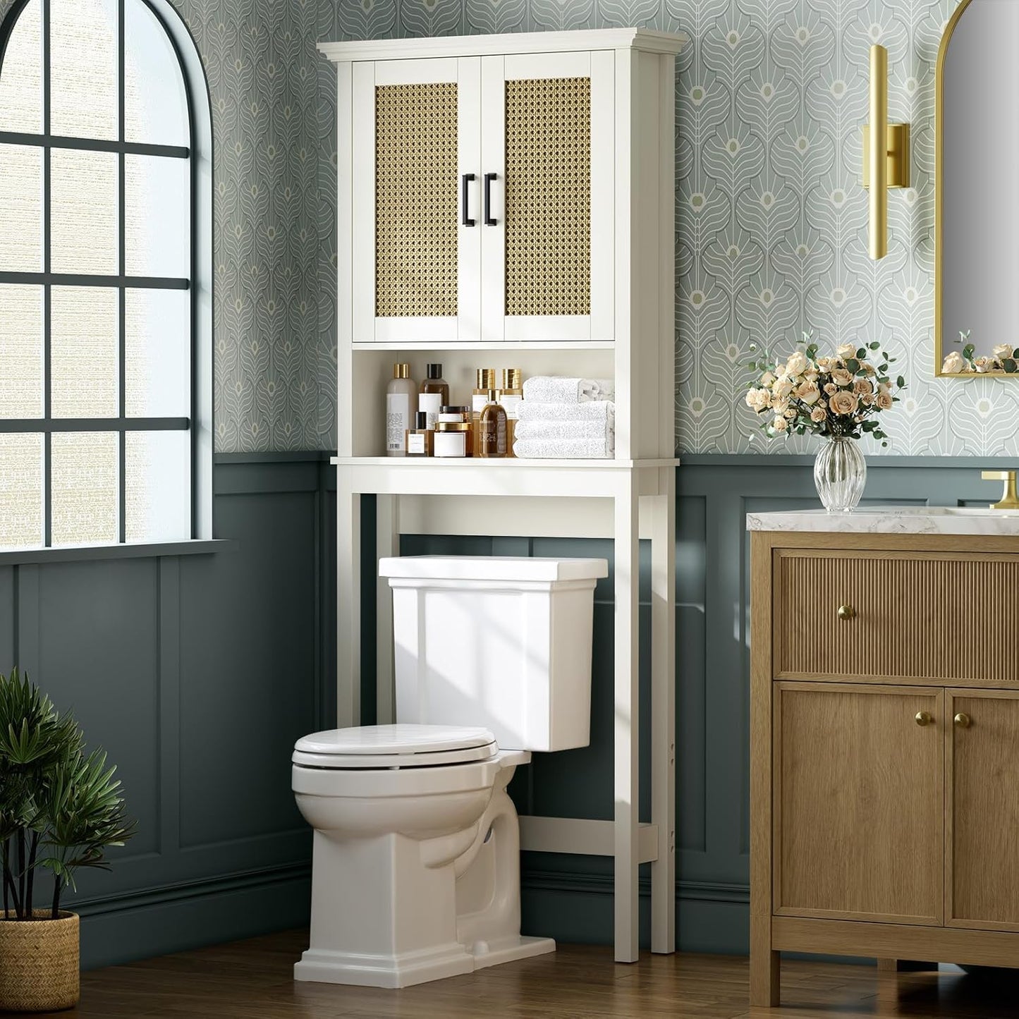 Over The Toilet Storage Cabinet, Over Toilet Storage Bathroom Cabinet with Glass Door and Adjustable Shelf, Above The Toilet Cabinet Behind Toilet Bathroom Organizer, Ultramarine
