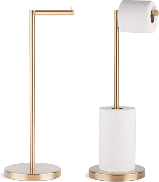 MARMOLUX ACC Free Standing Toilet Paper Holder Stand with Storage for 4 Rolls of Toilet Tissue for Bathroom, Stainless Steel Luxury Brushed Gold, 1pc - Bathroom Sets - Toilet Paper Storage
