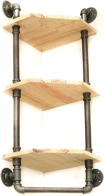 Industrial Pipe Shelf, Rustic Corner Shelves with Towel Bar,Bathroom Shelves Wall Mounted,3 Tiered Metal&Real Wood Home Decor Floating Shelves
