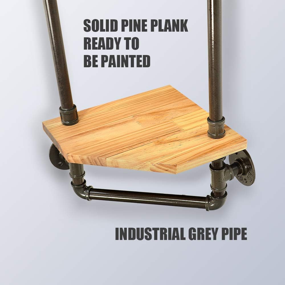 Industrial Pipe Shelf, Rustic Corner Shelves with Towel Bar,Bathroom Shelves Wall Mounted,3 Tiered Metal&Real Wood Home Decor Floating Shelves