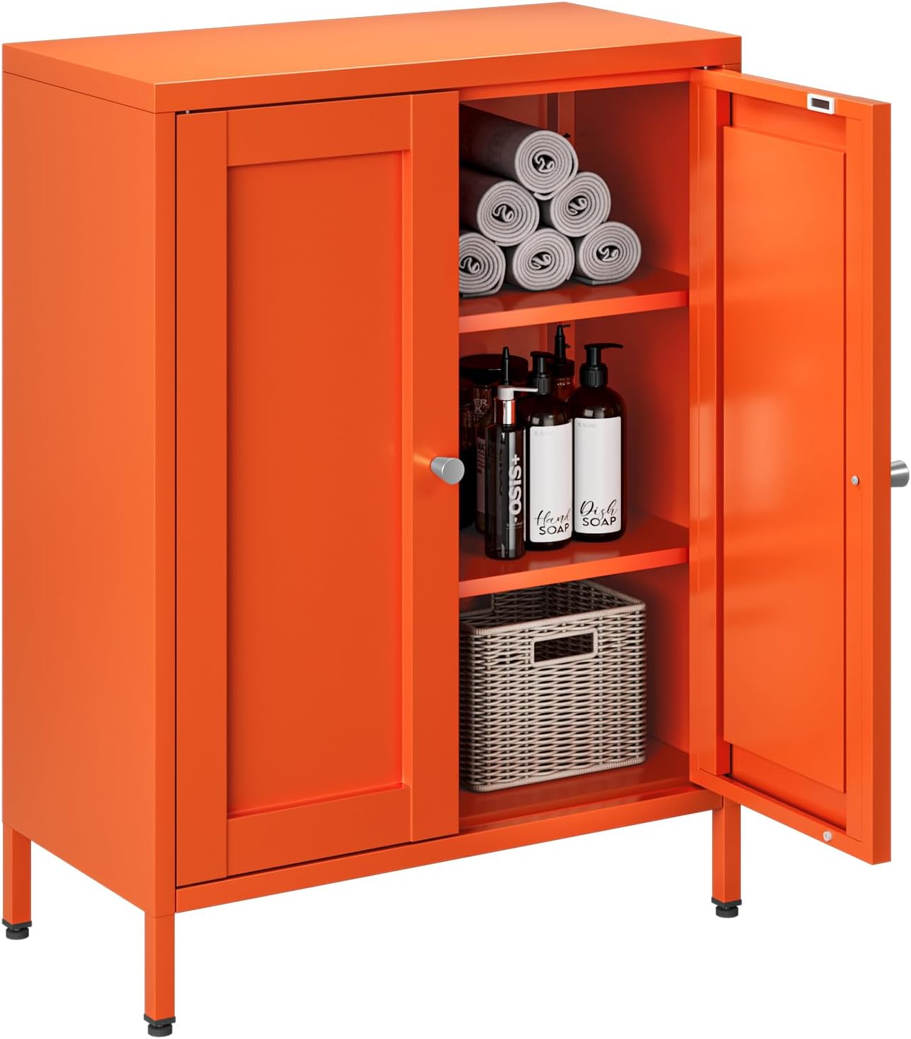 Metal Bathroom Floor Storage Cabinet,Small Storage Sideboard with 2 Doors and 2 Adjustable Shelves,Modern Storage Freestanding Organizer Rust-Proof Locker,Living Room,Hallway,White