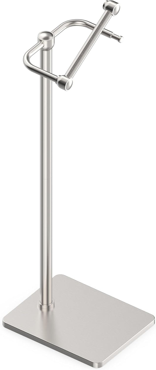 RUACQ Toilet Paper Holder Stand, Bathroom Toilet Paper Roll Holder Free Standing, Toilet Tissue Holder Stand with Post Pivoting Design, Stable Weighted Base, SUS304 Stainless Steel (Brushed Nickel)