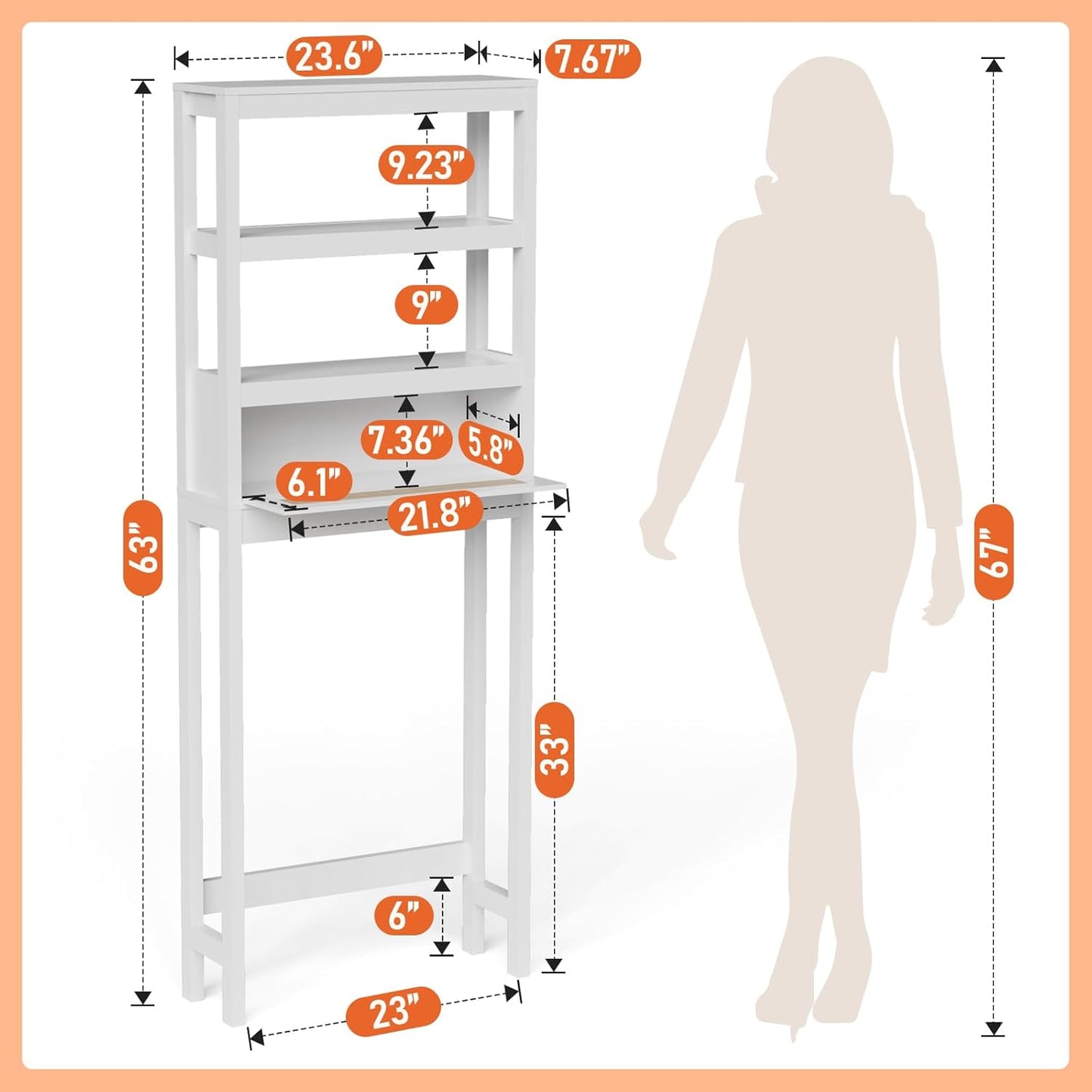 Over The Toilet Storage Cabinet, 3-Tier Bathroom Organizer with Rattan Door, Wooden Space Saver for Restroom, Bathroom, Laundry