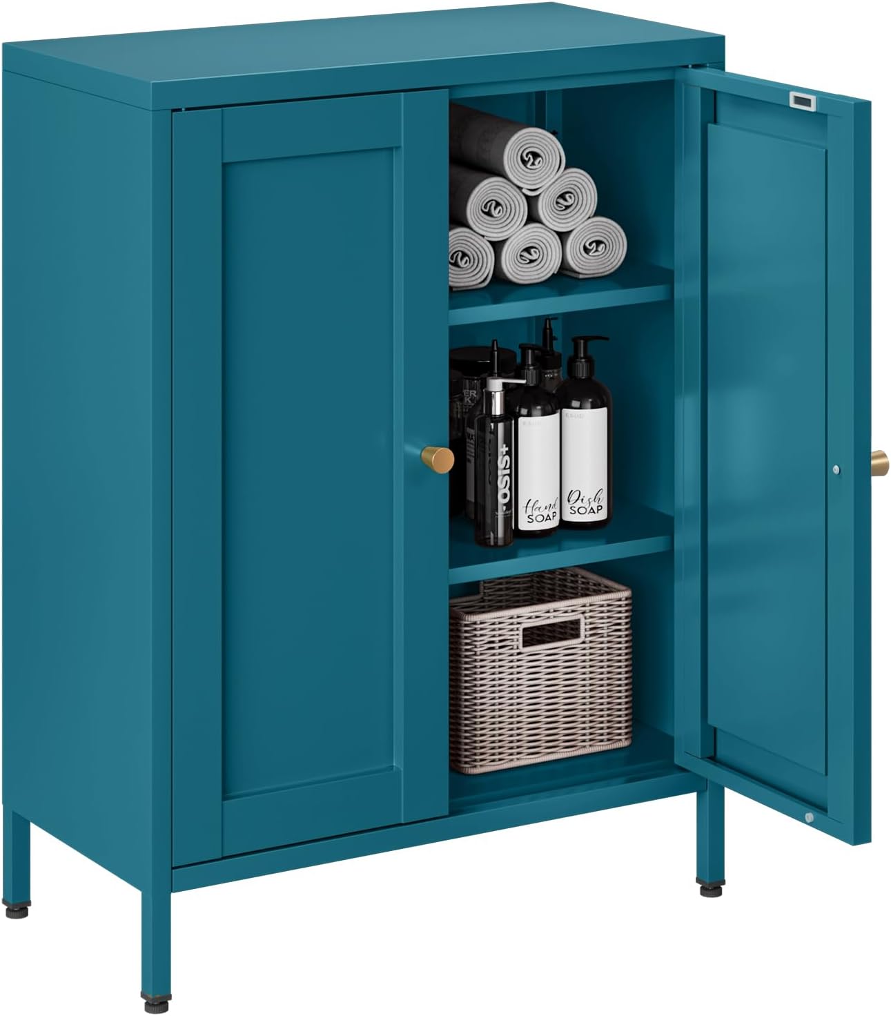 Metal Bathroom Floor Storage Cabinet,Small Storage Sideboard with 2 Doors and 2 Adjustable Shelves,Modern Storage Freestanding Organizer Rust-Proof Locker,Living Room,Hallway,White