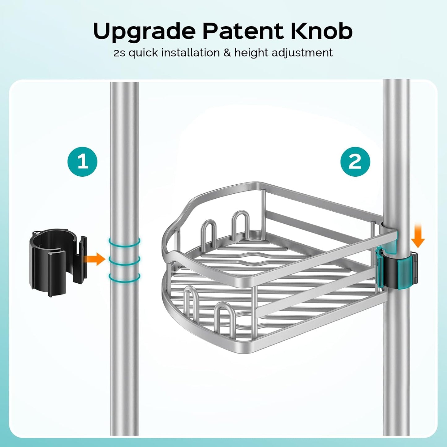 HAMITOR Corner Shower Caddy Tension Pole: Rustproof 4-Tier Bathroom Organizer Shelves for Bathtub Shampoo Storage - 47-121 Inch Quick Install Adjustable Rod Standing Rack with Soap Rack - Silver Gray