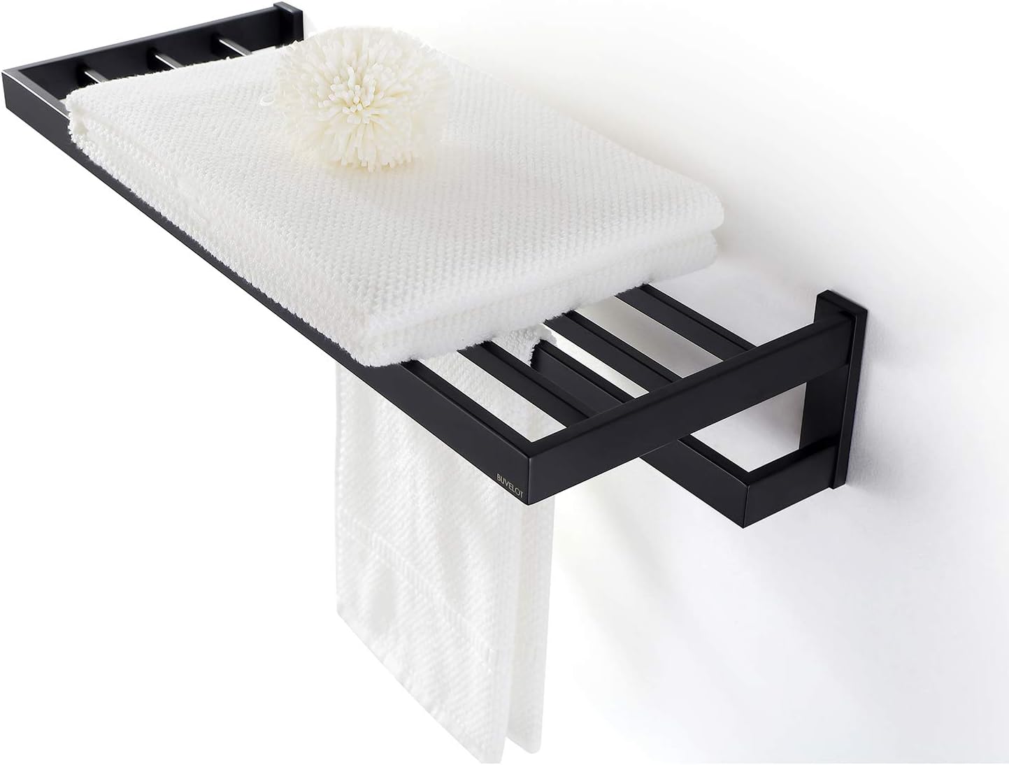 Towel Racks for Bathroom, Square Modern Hotel Style Towel Shelf with Towel Bar, Bath Towel Holder Wall Mounted, 24Inch, Matte Black, No Assembly, 073100-MB Ler Series