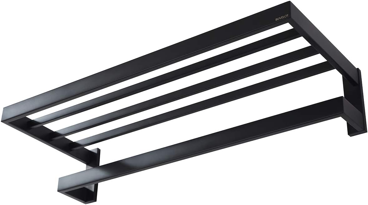 Towel Racks for Bathroom, Square Modern Hotel Style Towel Shelf with Towel Bar, Bath Towel Holder Wall Mounted, 24Inch, Matte Black, No Assembly, 073100-MB Ler Series
