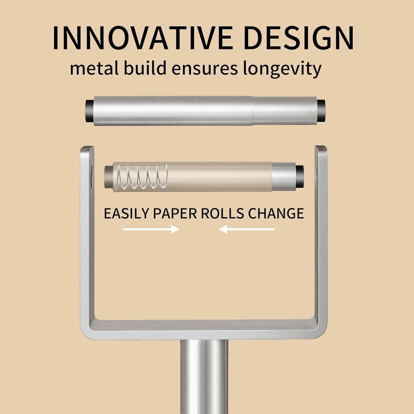 YUMORE Toilet Paper Holder Free Standing, Stainless Steel Toilet Paper Stand, Weighted Base Floor Tissue Roll Holder for Bathroom, Brushed Nickel 200UP