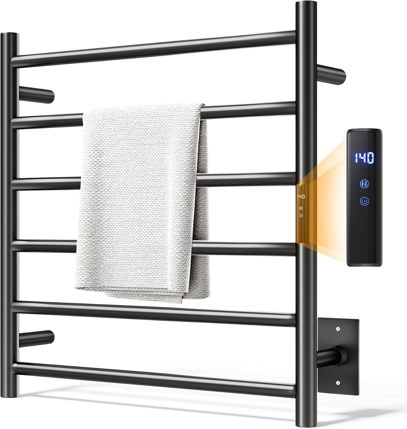 Towel Warmer Rack, Heated Towel Racks for Bathroom, Wall Mounted Towel Warmer, Stainless Steel 8-Bars Drying Rack with Intelligent Touch Screen Timer, Brushed Nickel