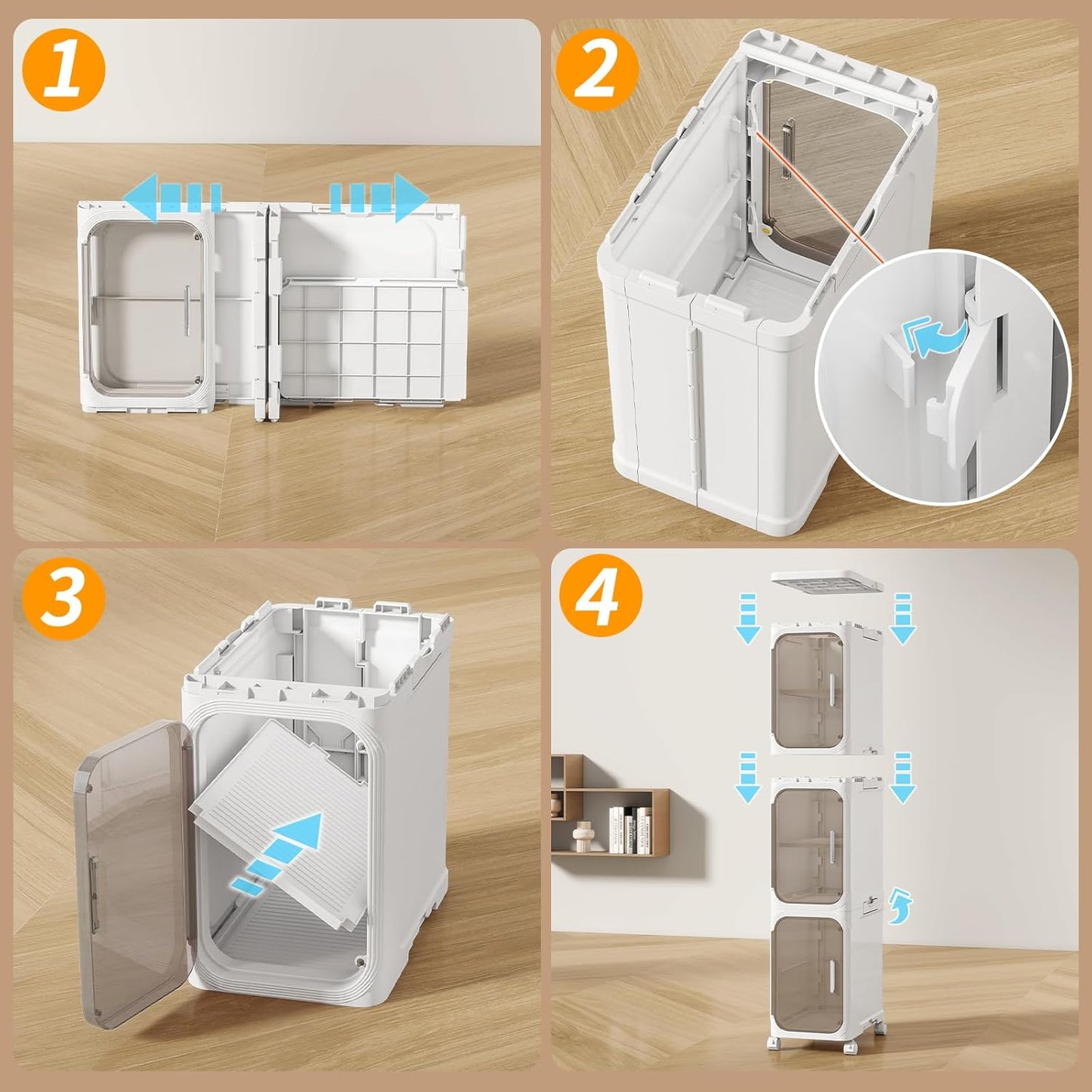 KHNR 4-Tiers Slim Bathroom Storage Cabinet, Foldable Storage Cabinets,Narrow Bathroom Storage,Movable Bathroom Storage Organizer for Small Spaces,Bathroom,Kitchen,Laundry,White